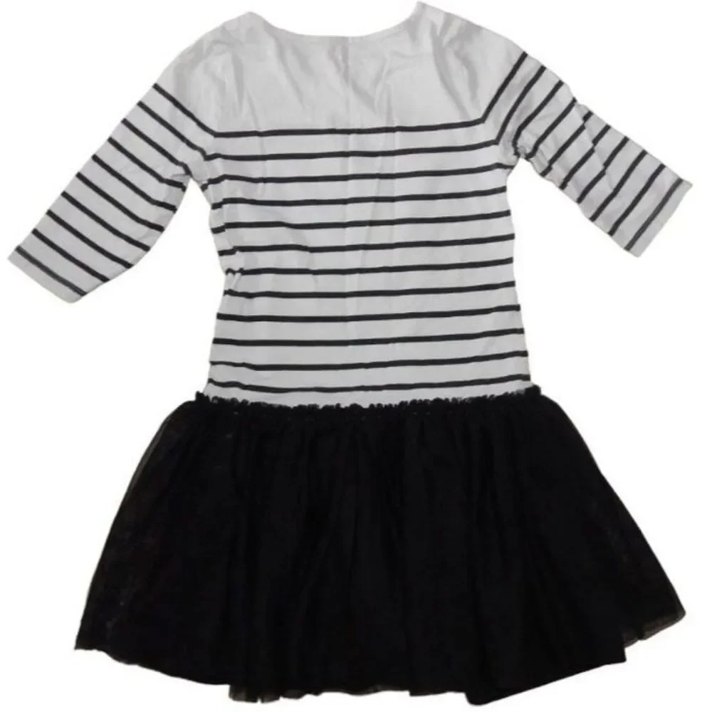 Children’s Place girls medium 7/8 white black striped sequin tulle dress